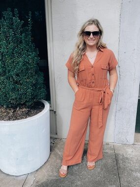 NWT Women's Rust Short-Sleeve Utility Jumpsuit